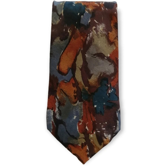 Emanuel Ungaro Paris 100% Silk Italian Tie Abstract Print Earth Tones - Picture 1 of 14